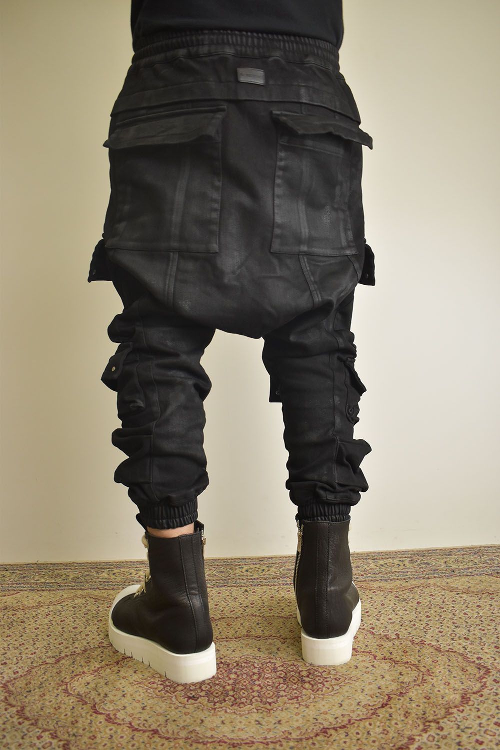 Coating Bonding Sarouel Cargo Jogger Denim"Black" / コーティングボンディングサルエルカーゴジョガーデニム"ブラック"