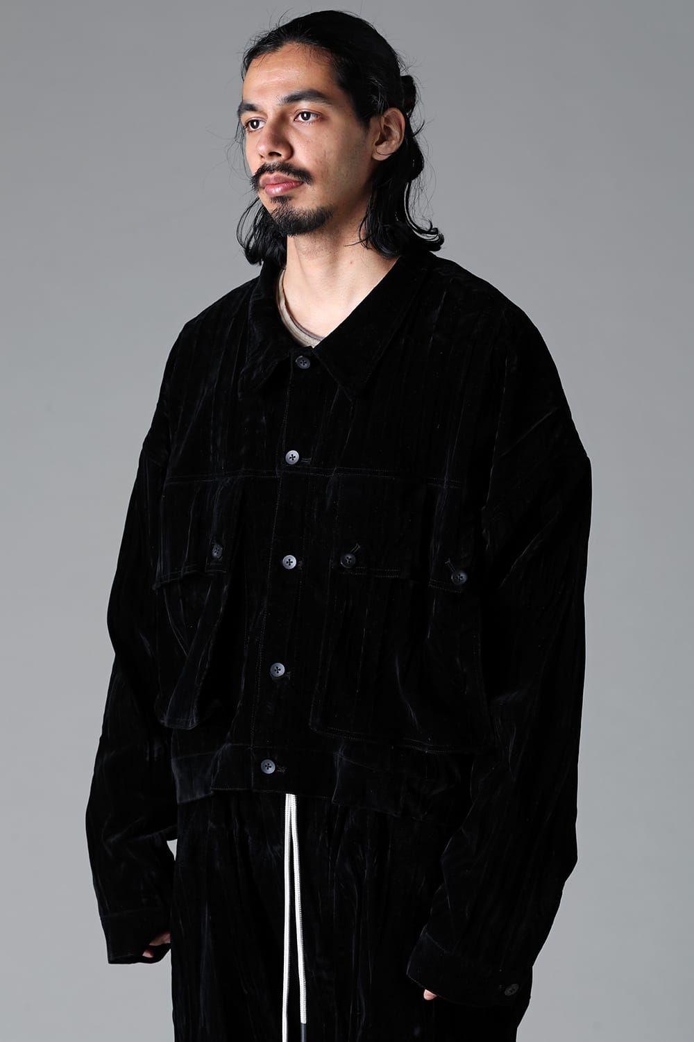 《2025AW先行予約》Washer Velour Big Pocket Blouson"Black" / ワッシャーベロアビッグポケットブルゾン"ブラック"