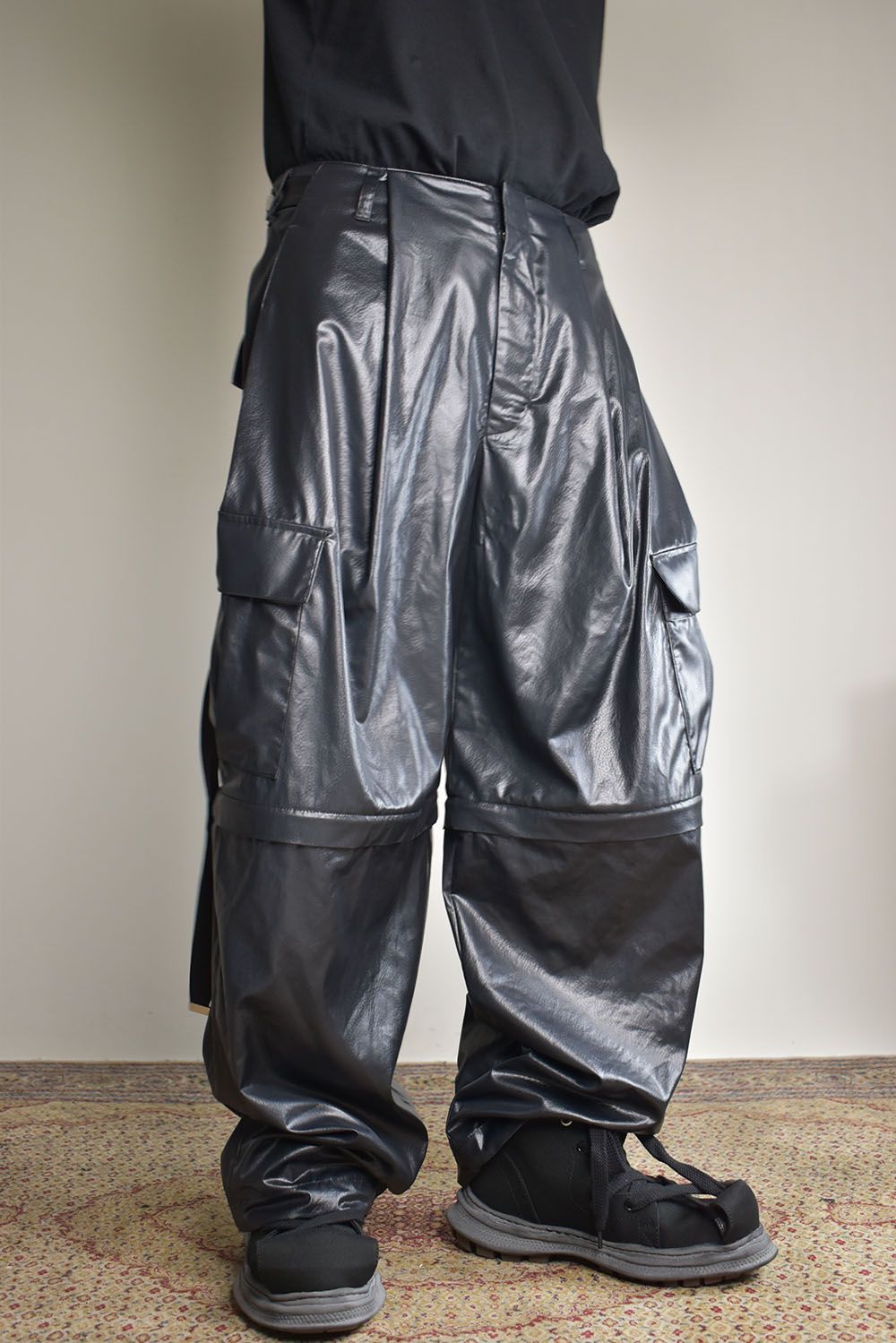 Fake Fake Leather Detachable Cargo Pants"Black"/フェイクフェイクレザーデタッチャブルカーゴパンツ"ブラック"