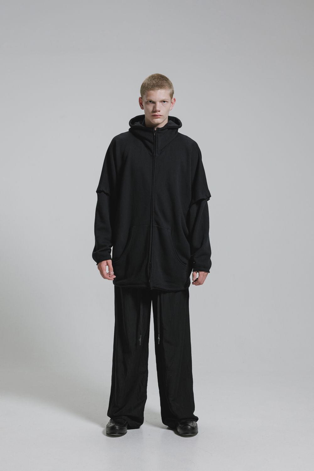 Sweat Oversize Zip Up Hoodie"Black" / スウェットオーバーサイズジップアップパーカ"ブラック"