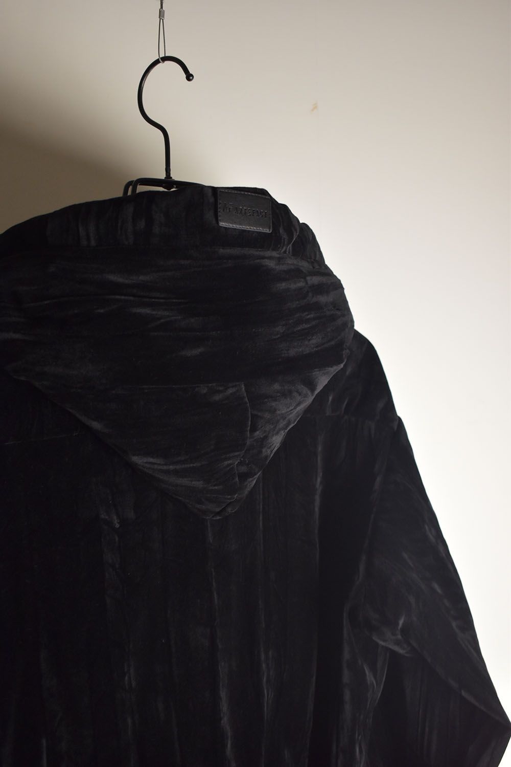 Washer Velour Hooded Long Jacket"Black" / ワッシャーベロアフーデッドロングジャケット"ブラック"