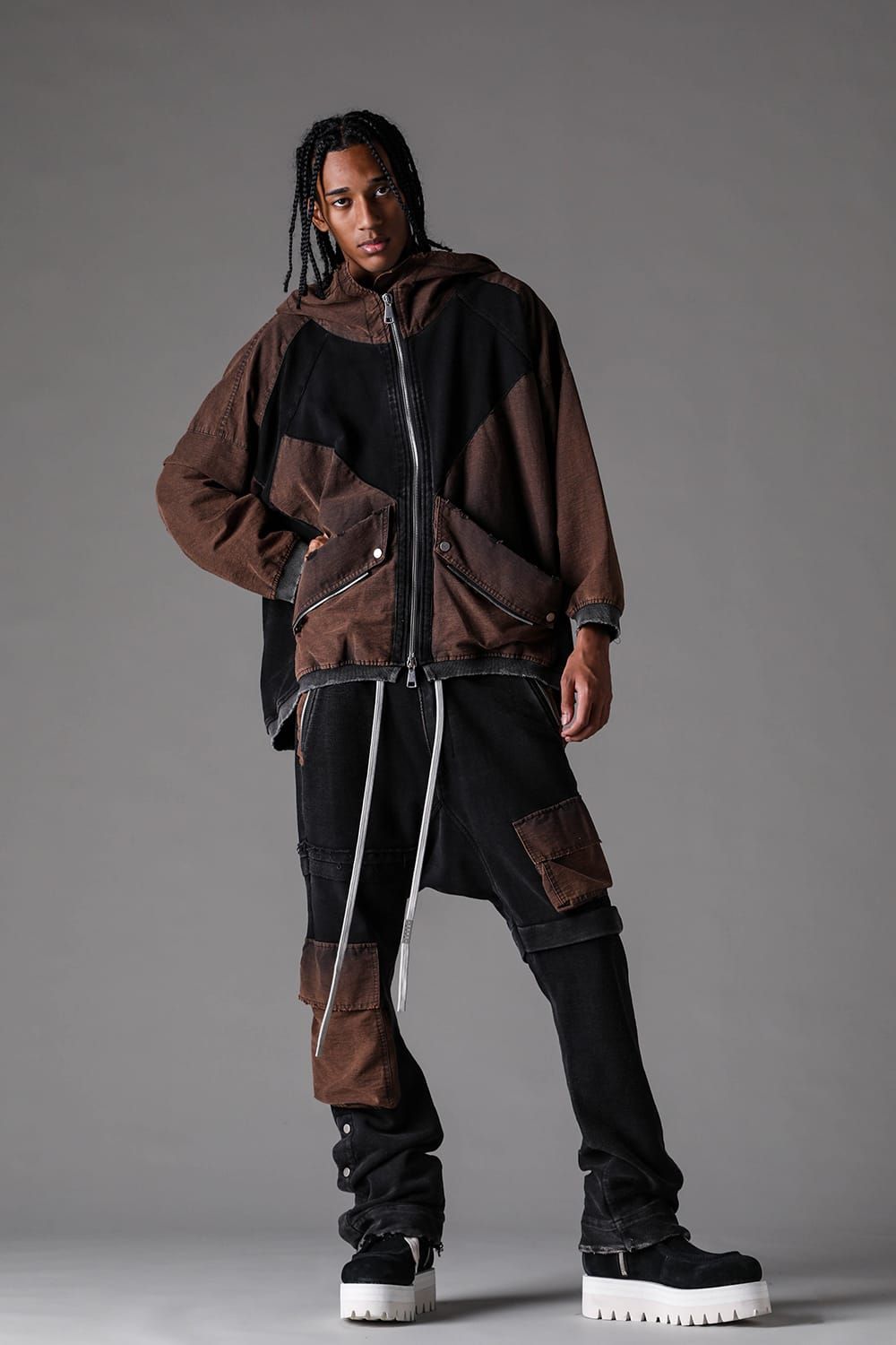 《2027SS先行予約》Vintage Cargo Flare Long Pants "Black × Brown / Grey × L.Grey / Ivory" / ヴィンテージカーゴフレアロングパンツ"ブラック×ブラウン / グレー×ライトグレー / アイボリー"