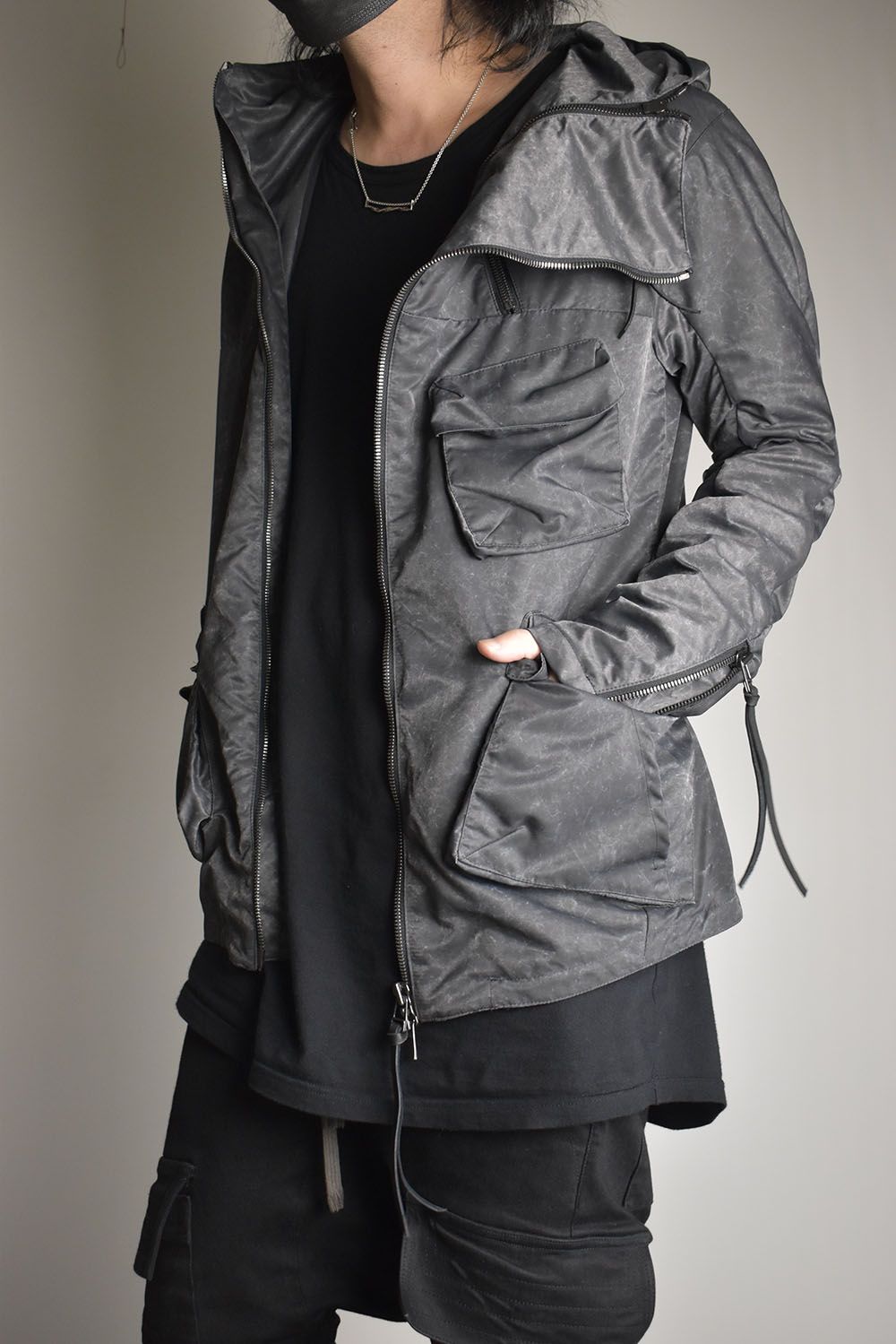 Pigment Coated Washer Nylon Hooded Jacket"Black" / 顔料コーティングワッシャーナイロンフーデットジャケット"ブラック"