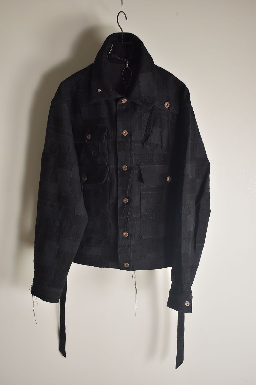 Crust Patchwork Jacquard Hood Attached Jacket "Black" / クラストパッチワークジャガードフードアタッチドジャケット"ブラック"