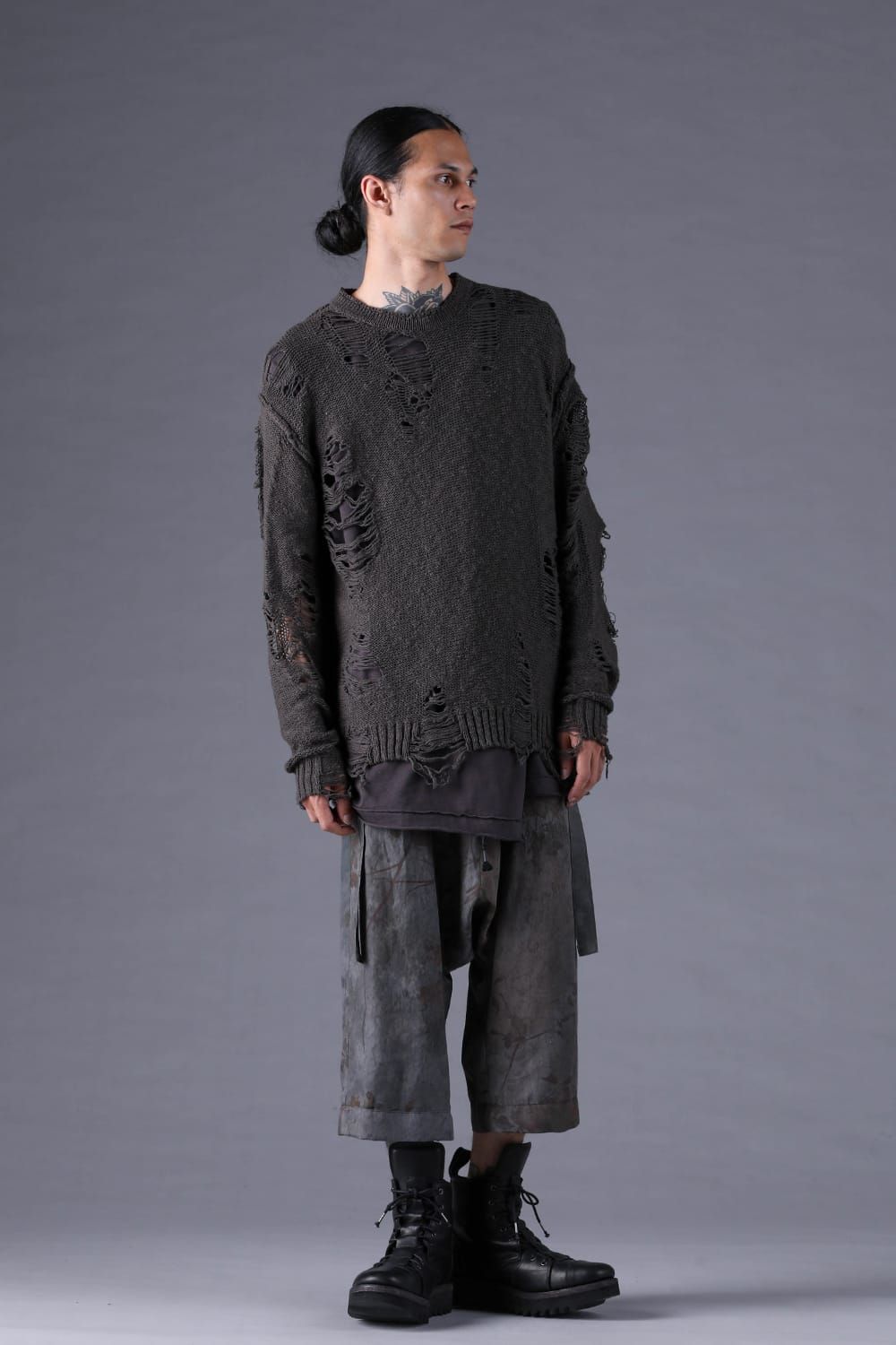 《2027SS先行予約分》3G Damage Knit Pullover "Charcoal" / 3Gダメージニットプルオーバー"チャコール"