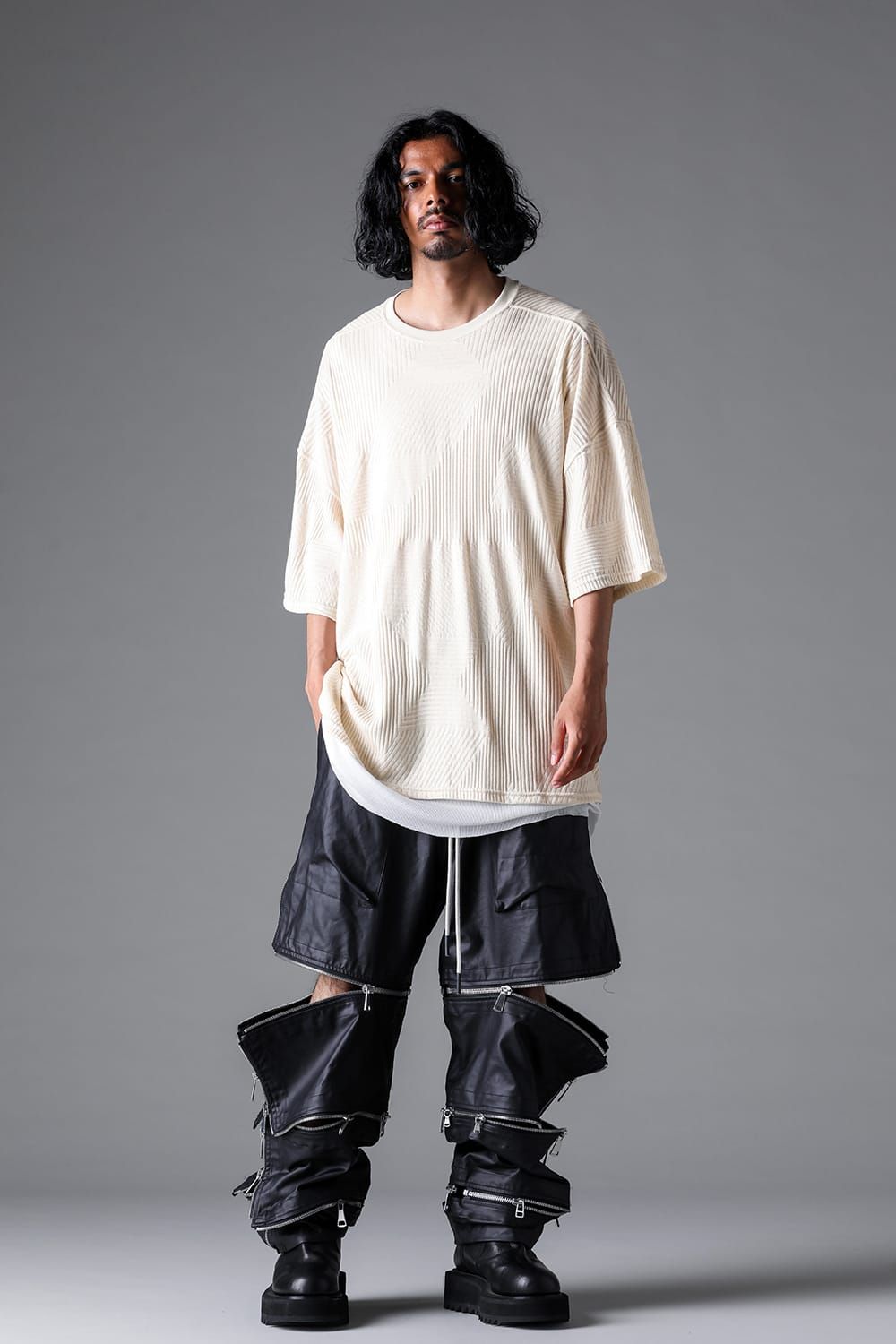 《2026SS先行予約》Deformed Stripe Pattern Jumbo Tee "Black / Cream" /ディフォルメドストライプパターンジャンボTee"ブラック/クリーム"
