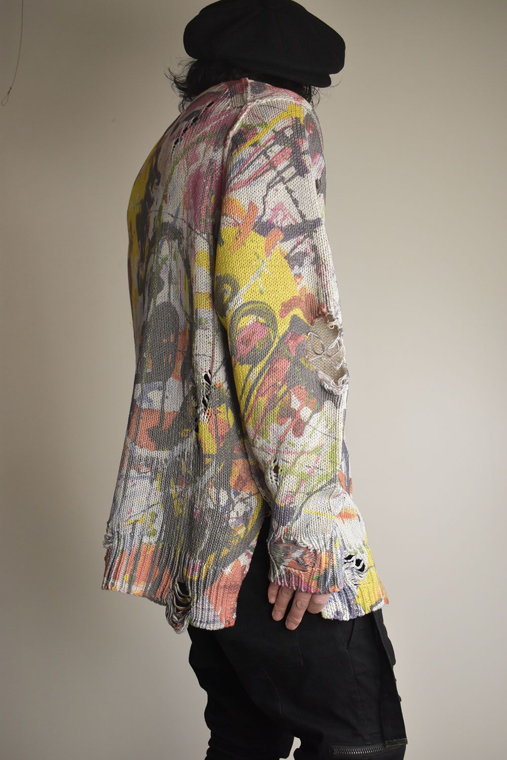 Inkjet Print Cotton 3GG Damaged Knit PulloVer"Color Print" / インクジェットプリント コットン 3GG ダメージニットプルオーバー "カラープリント"
