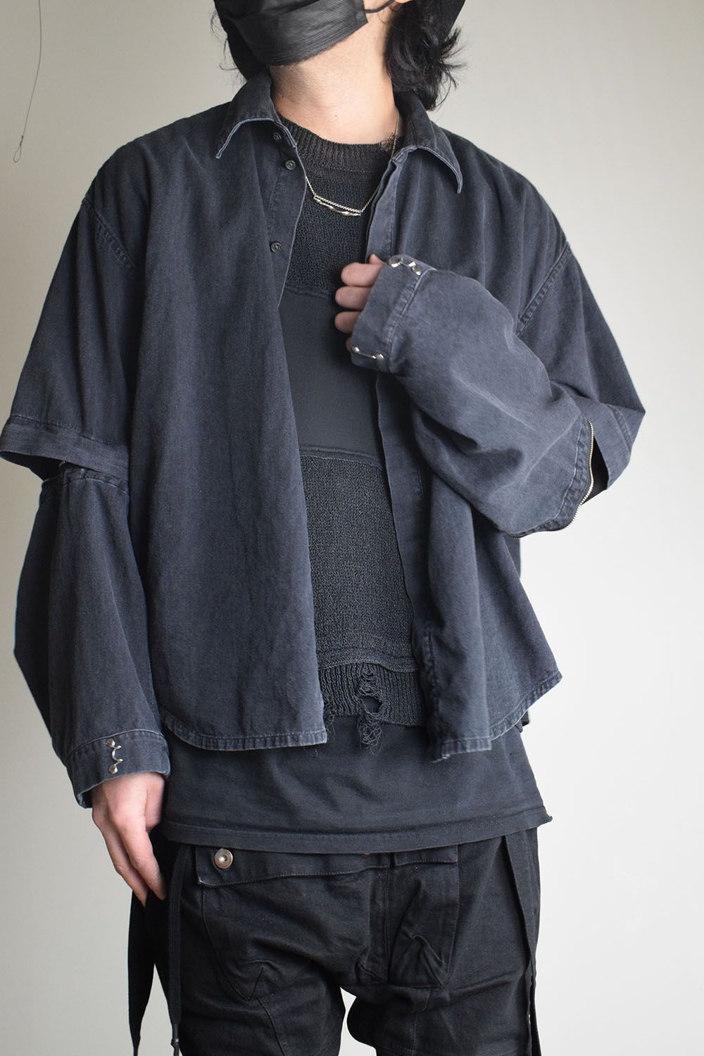 Detachable Sleeve Hook Cuff Shirt"Black Washed" / デタッチャブルスリーブホックカフスシャツ"ブラックウォッシュド"