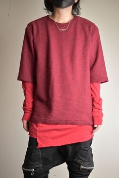 Low Gauge Knit and Cotton Jersey Layered T-Shirt "Red" / ローゲージニット×コットンジャージレイヤードTシャツ"レッド"