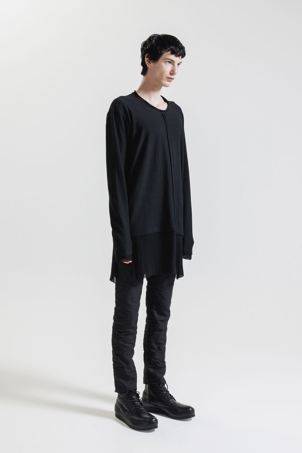 Imitation Linen Cotton Layerd Long Sleeve Tee"Black" / イミテーションリネンコットンレイヤードロングスリーブTee"ブラック"