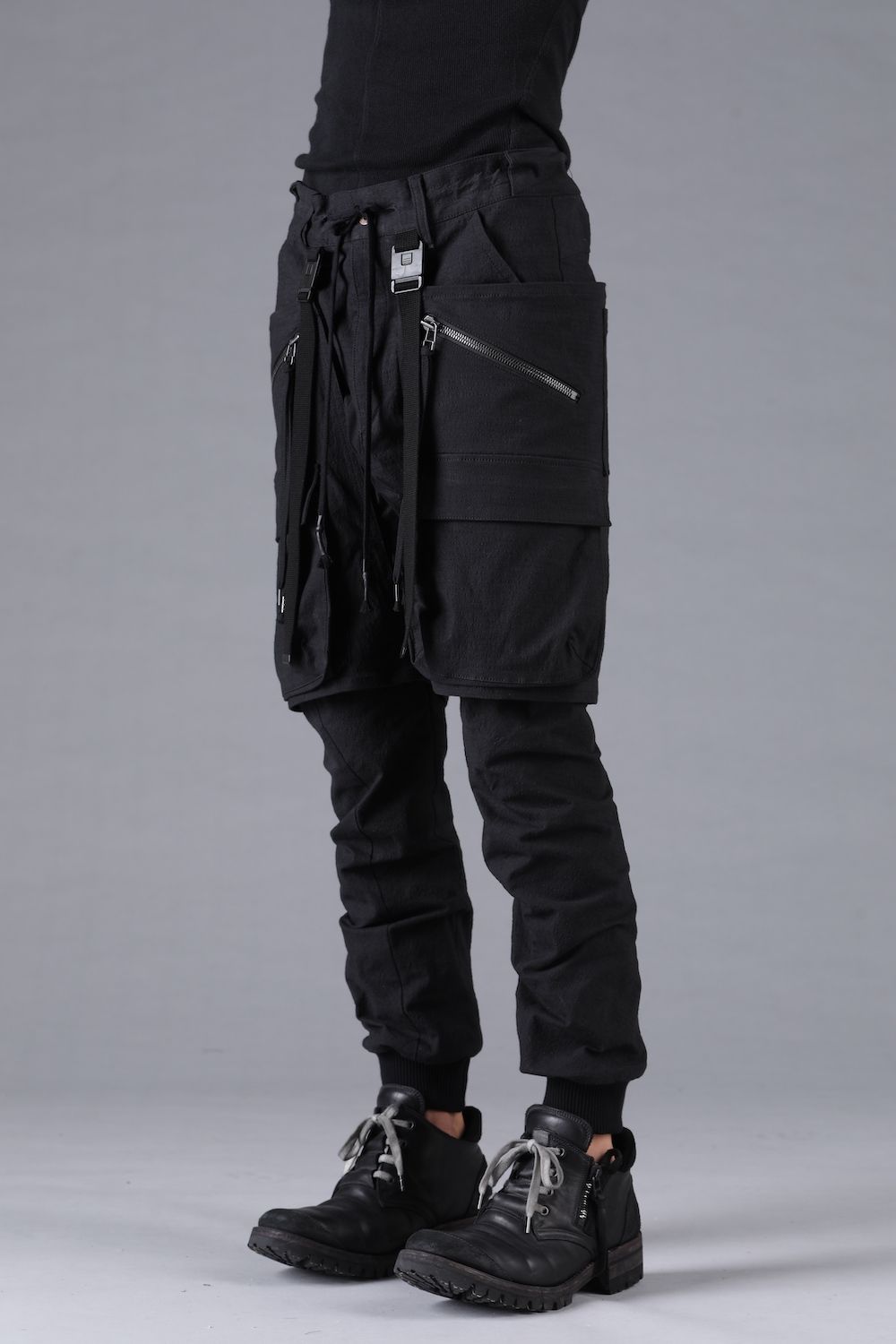 Ripstop Detachable Shorts Layered Cargo Jog Pants"Black" / リップストップデタッチャブルショーツレイヤードカーゴジョグパンツ"ブラック"