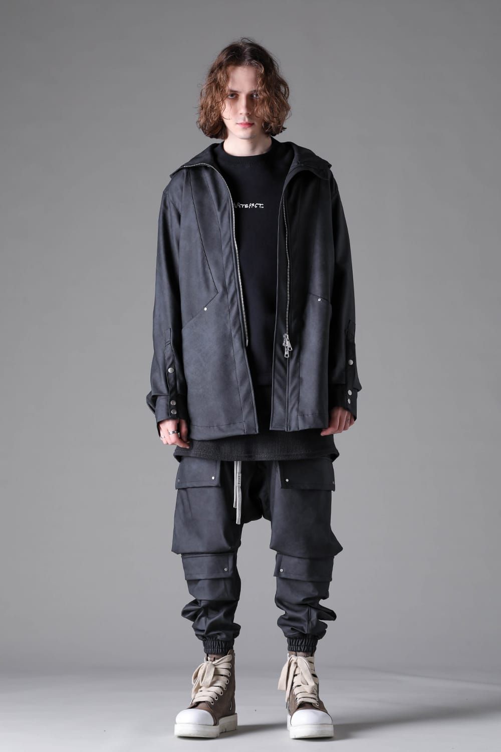 《2026AW先行予約》Vegan Leather Hoodie Blouson"Smoke Black" / ヴィーガンレザーフーディブルゾン"ブラック"