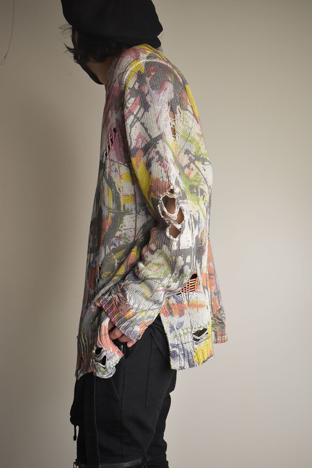 Inkjet Print Cotton 3GG Damaged Knit PulloVer"Color Print" / インクジェットプリント コットン 3GG ダメージニットプルオーバー "カラープリント"