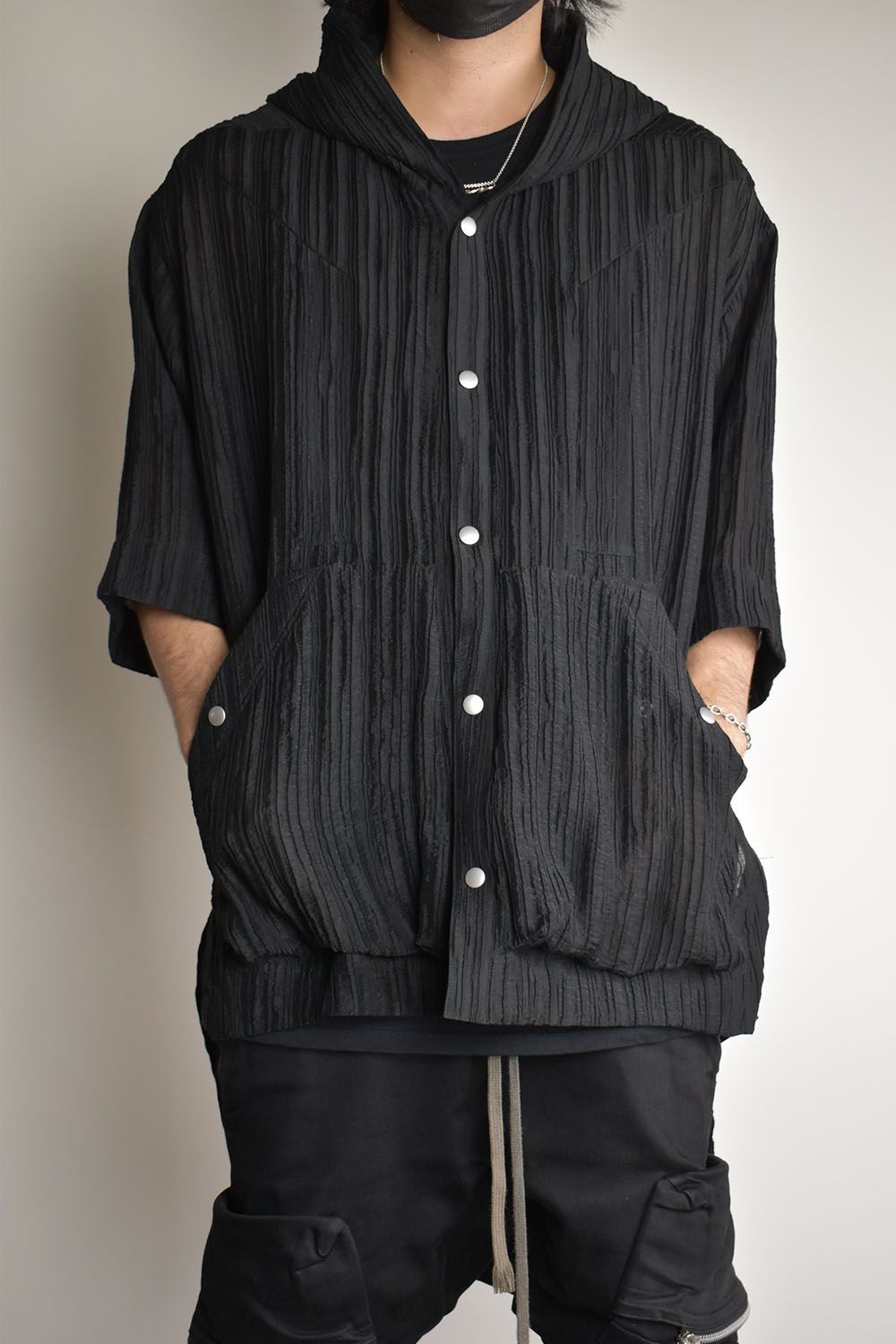 Sheer Yoryu Hoodie Shirts"Black"/シアーフーディシャツ"ブラック"