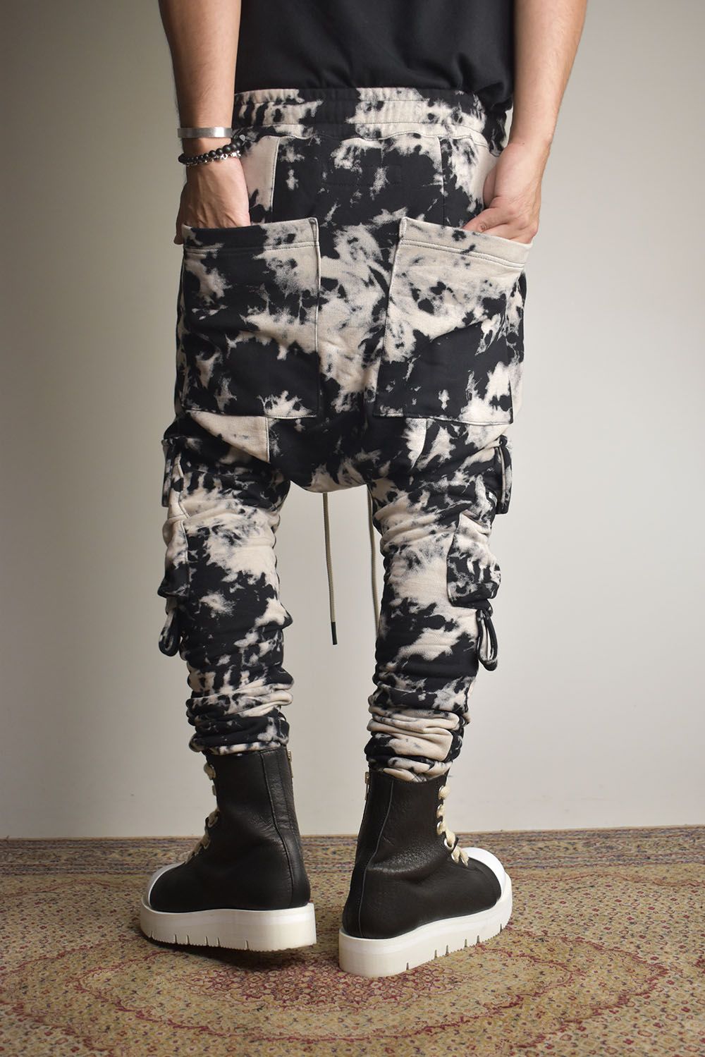 Discharge Pinting Cargo Sarouel Skinny"Black×Ivory" /ディスチャージプリントカーゴサルエルスキニー"ブラック×アイボリー"
