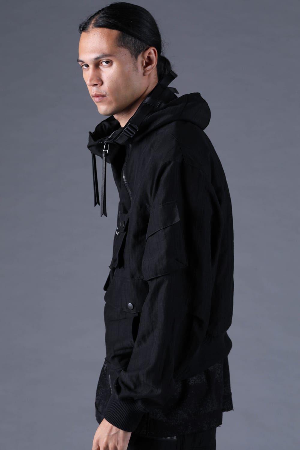 《2027SS先行予約分》Scar Stripe Jacquard Hooded Blouson"Black" / スカーストライプジャガードフードブルゾン"ブラック"
