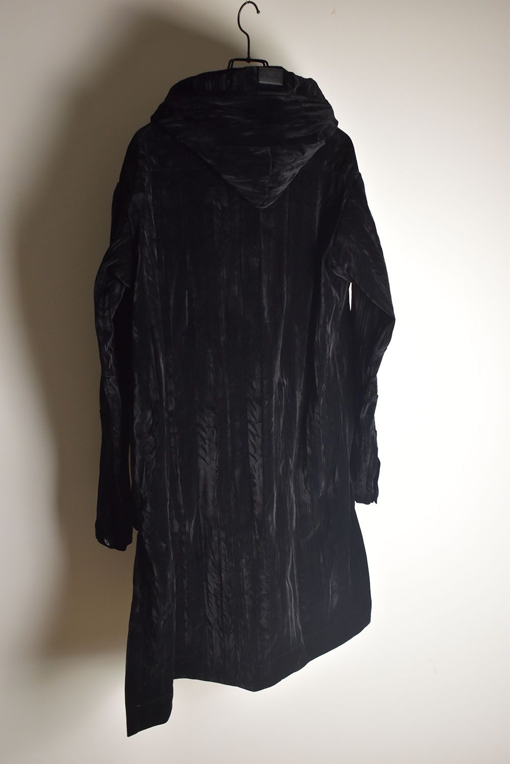 Washer Velour Hooded Long Jacket"Black" / ワッシャーベロアフーデッドロングジャケット"ブラック"