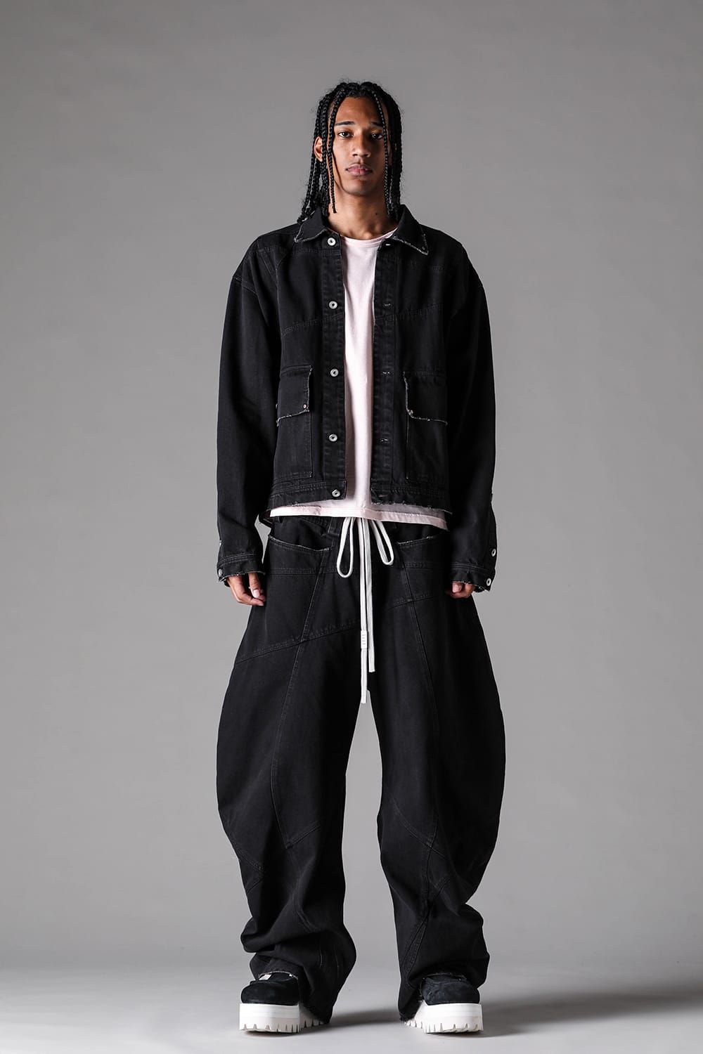 《2027SS先行予約》Curved Wide Pants"Black" / カーブドワイドパンツ "ブラック"