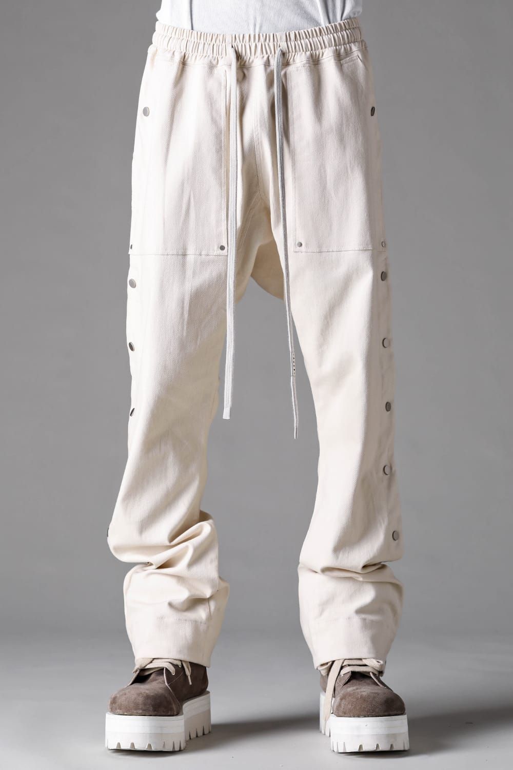 《2027SS先行予約》Side Snap Sarrouel Flare Pants"Black / Ivory" / サイドスナップサルエルフレアパンツ "ブラック / アイボリー"