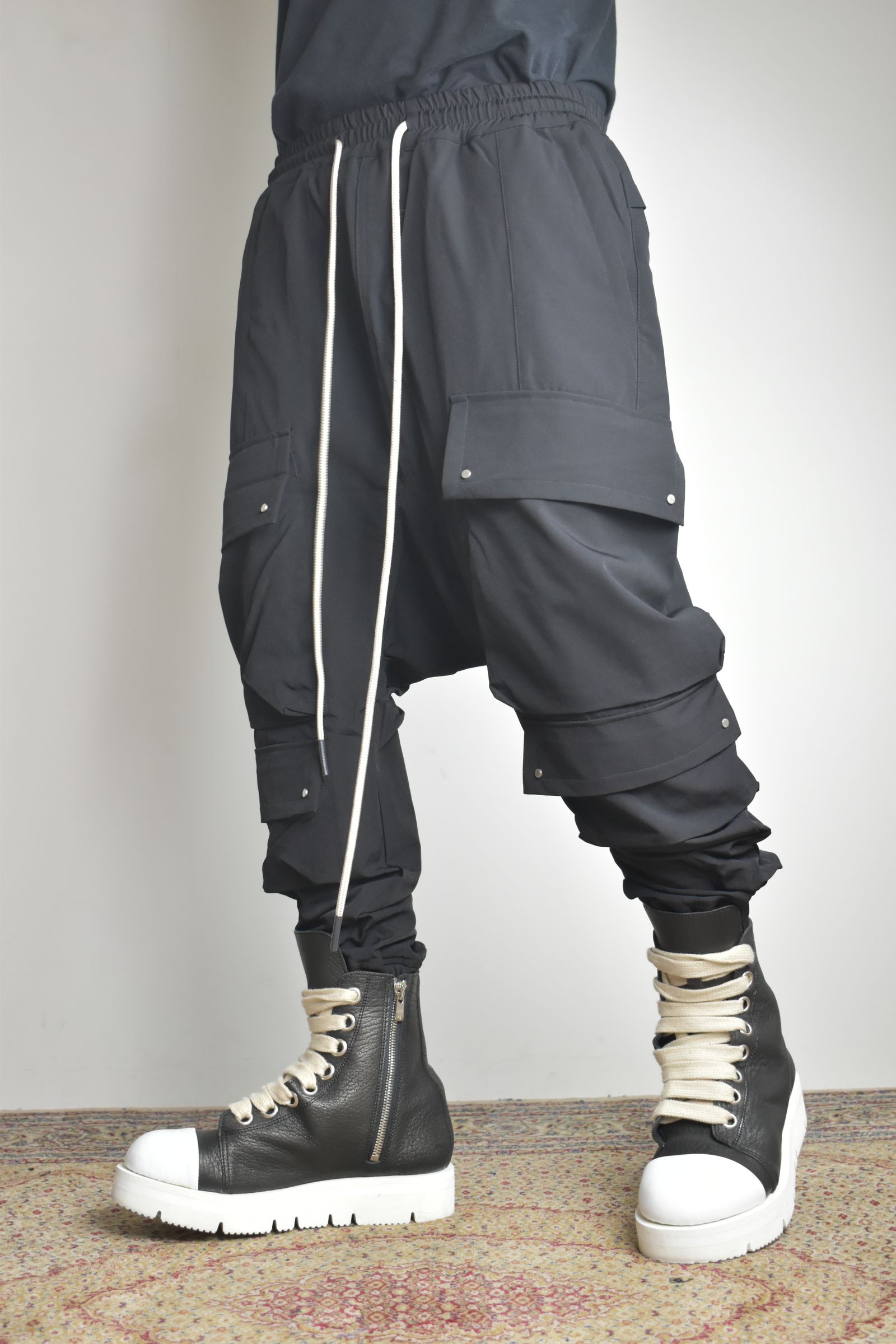 Stretch Nylon Military Sarouel Pants"Black" / ストレッチナイロンミリタリーサルエルパンツ"ブラック"