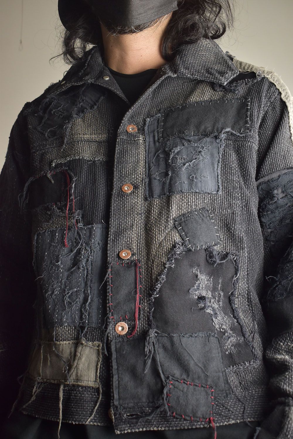 Crust Damage Repair Sashiko Jacquard Jacket "Black" / クラストダメージリペア刺子ジャガードジャケット"ブラック"