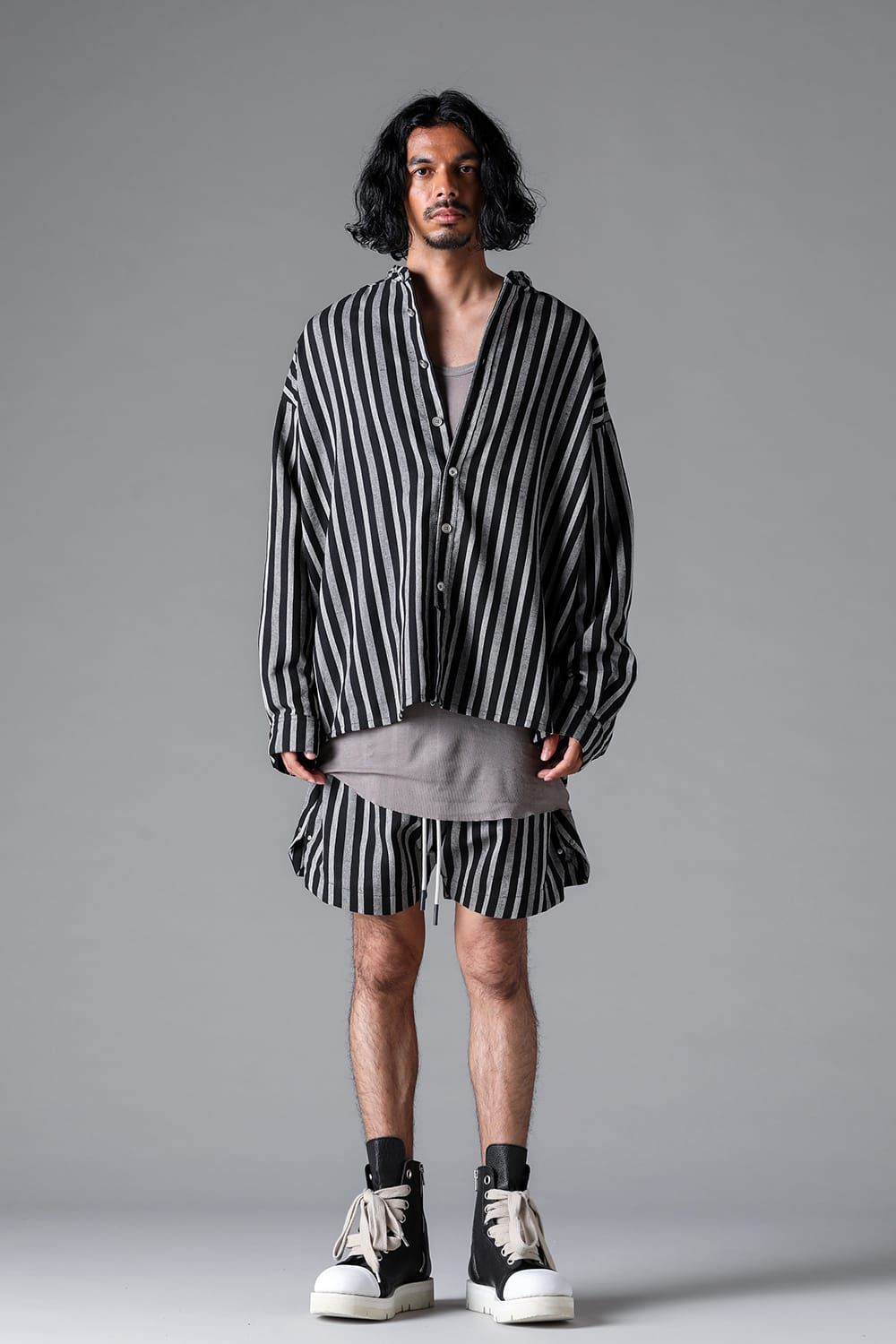 《2026SS先行予約》Vertical Stripes Shorts"Black×L.Grey" / バーティカルストライプショーツ"ブラック×グレー"