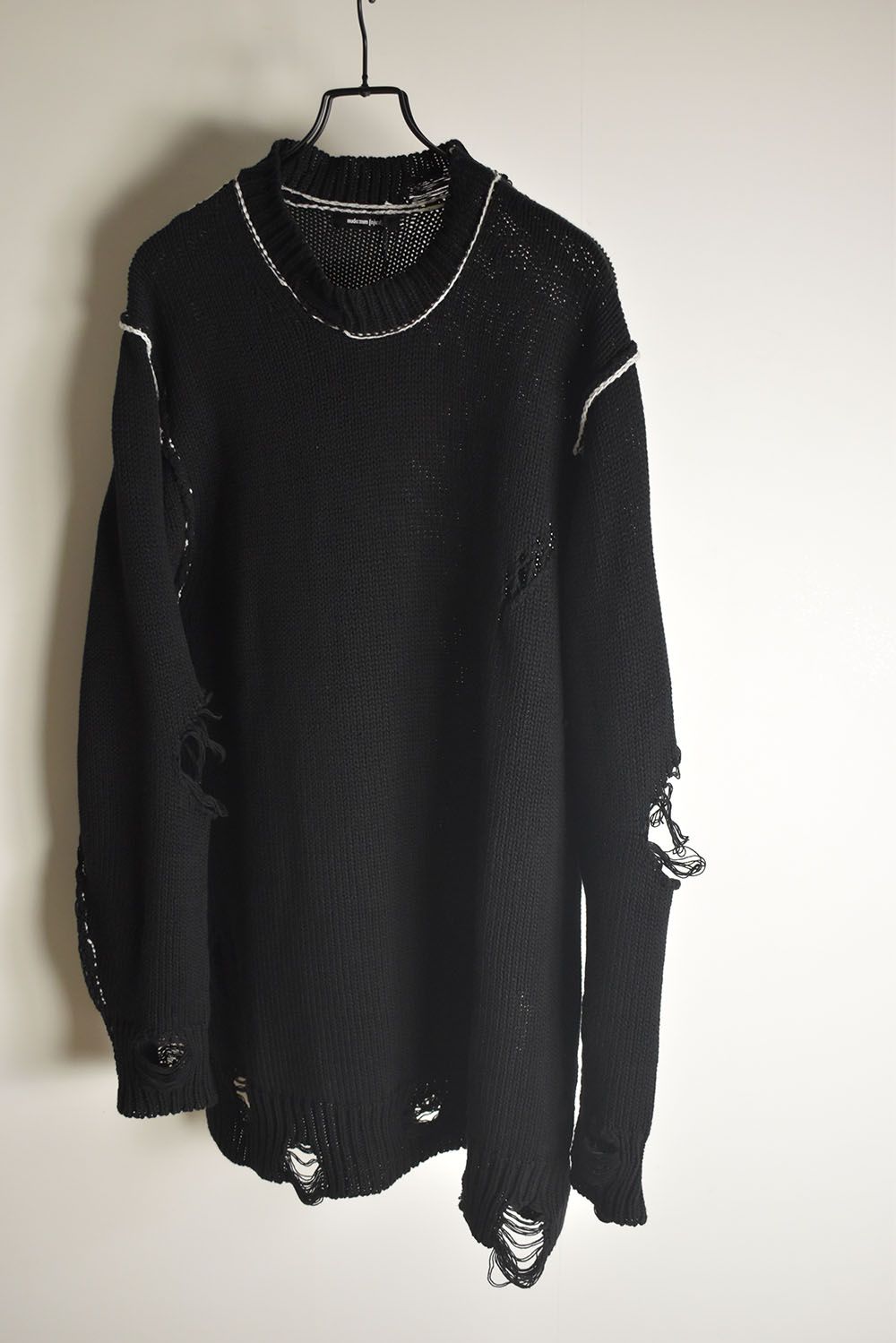 Cotton 3GG Damaged Knit Pullover"Black" / コットン 3GG ダメージニットプルオーバー"ブラック"