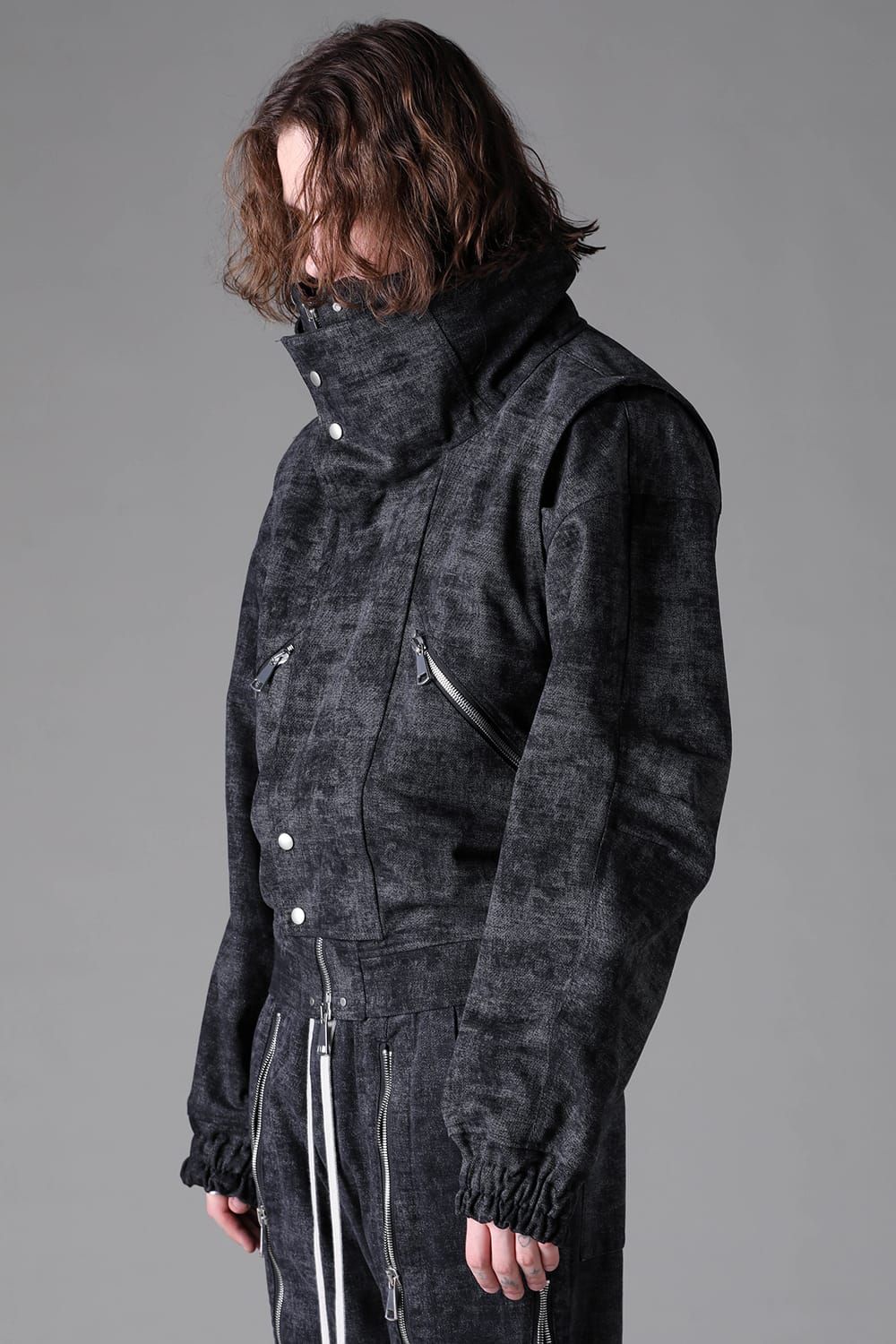 《2026AW先行予約》Synthetic Leather High Neck Blouson "D.Grey" / シンセティックレザーハイネックブルゾン"ダークグレー"