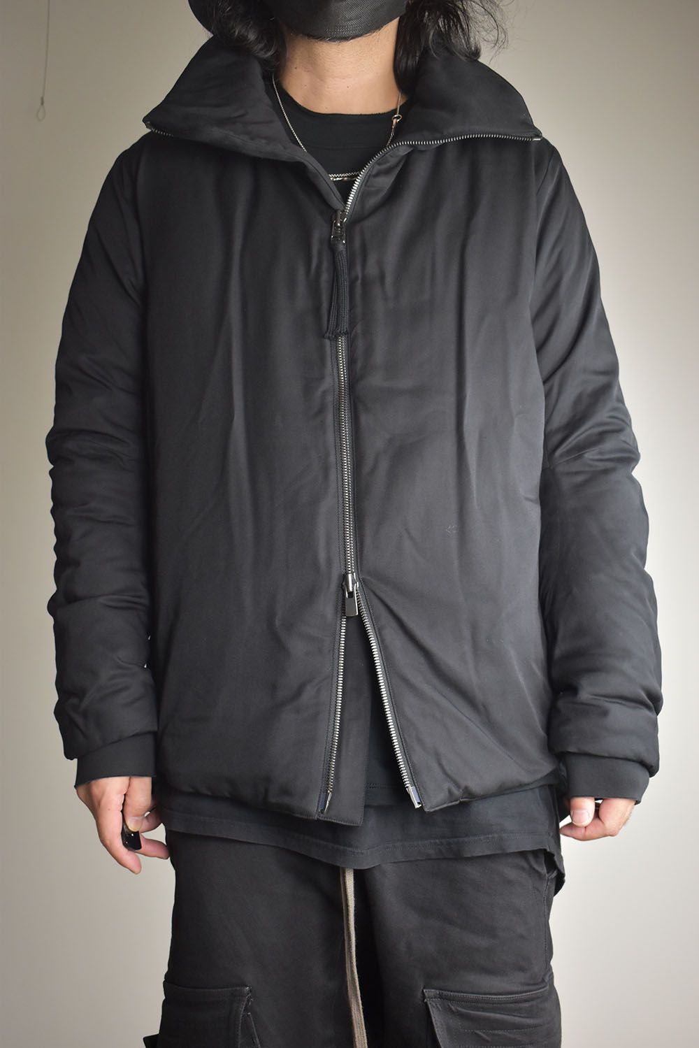 Rayon Twill Vest Hooded Down Jacket "Black" / レーヨンツイルベスト/フードアタッチドダウンジャケット"ブラック"