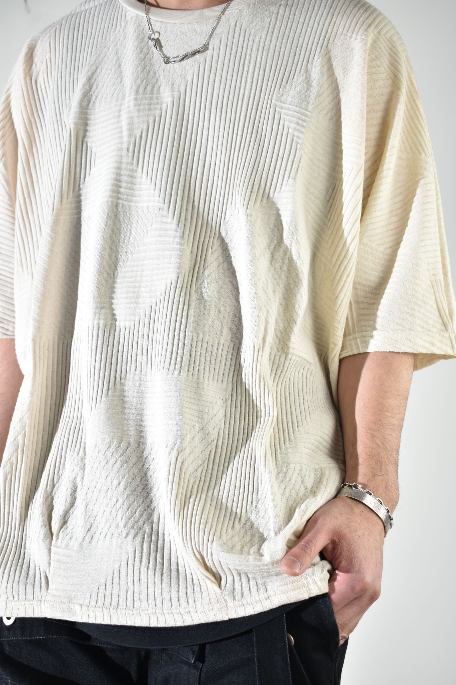 Deformed Stripe Pattern Dolman Tee "Cream" /ディフォルメドストライプパターンドルマンTee"クリーム"