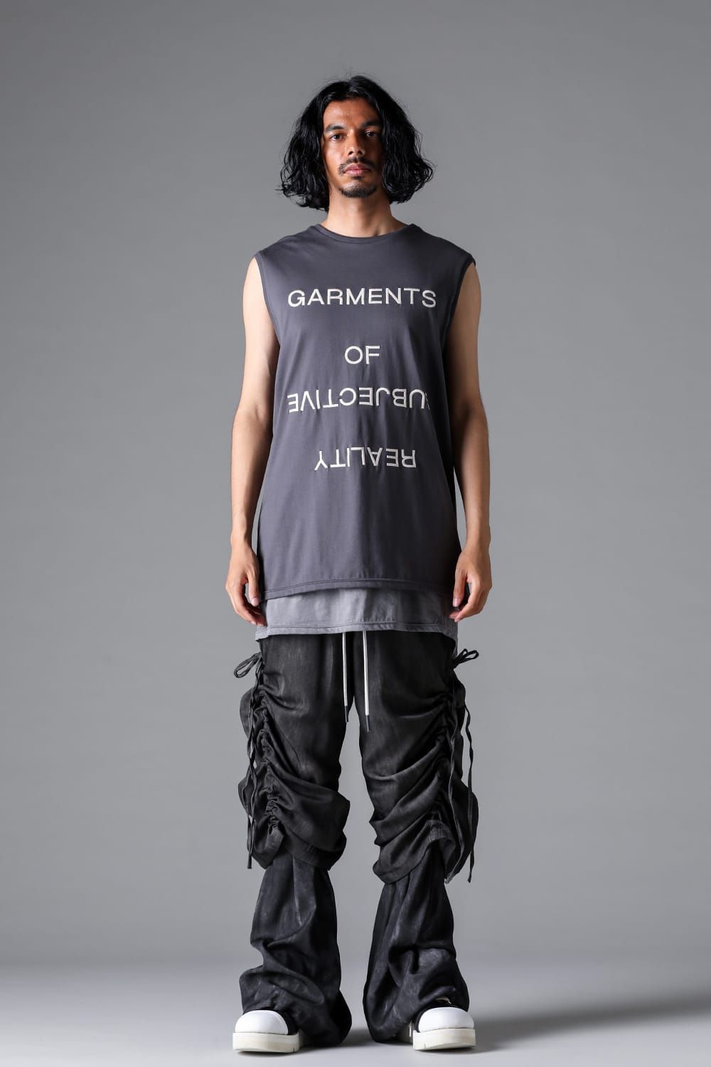 《2026SS先行予約》Layerd Gather Wide Pants"Black / Uneven D.Grey / Uneven Grey" / レイヤードギャザーワイドパンツ"ブラック/アンイーブンダークグレー/アンイーブングレー"