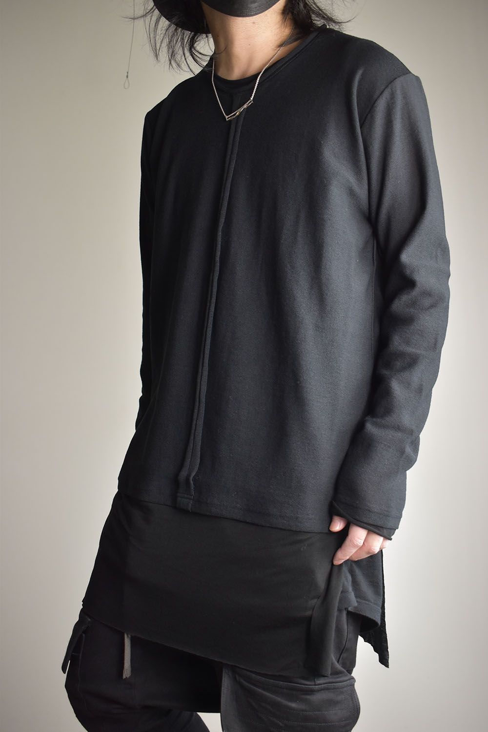 Imitation Linen Cotton Layerd Long Sleeve Tee"Black" / イミテーションリネンコットンレイヤードロングスリーブTee"ブラック"