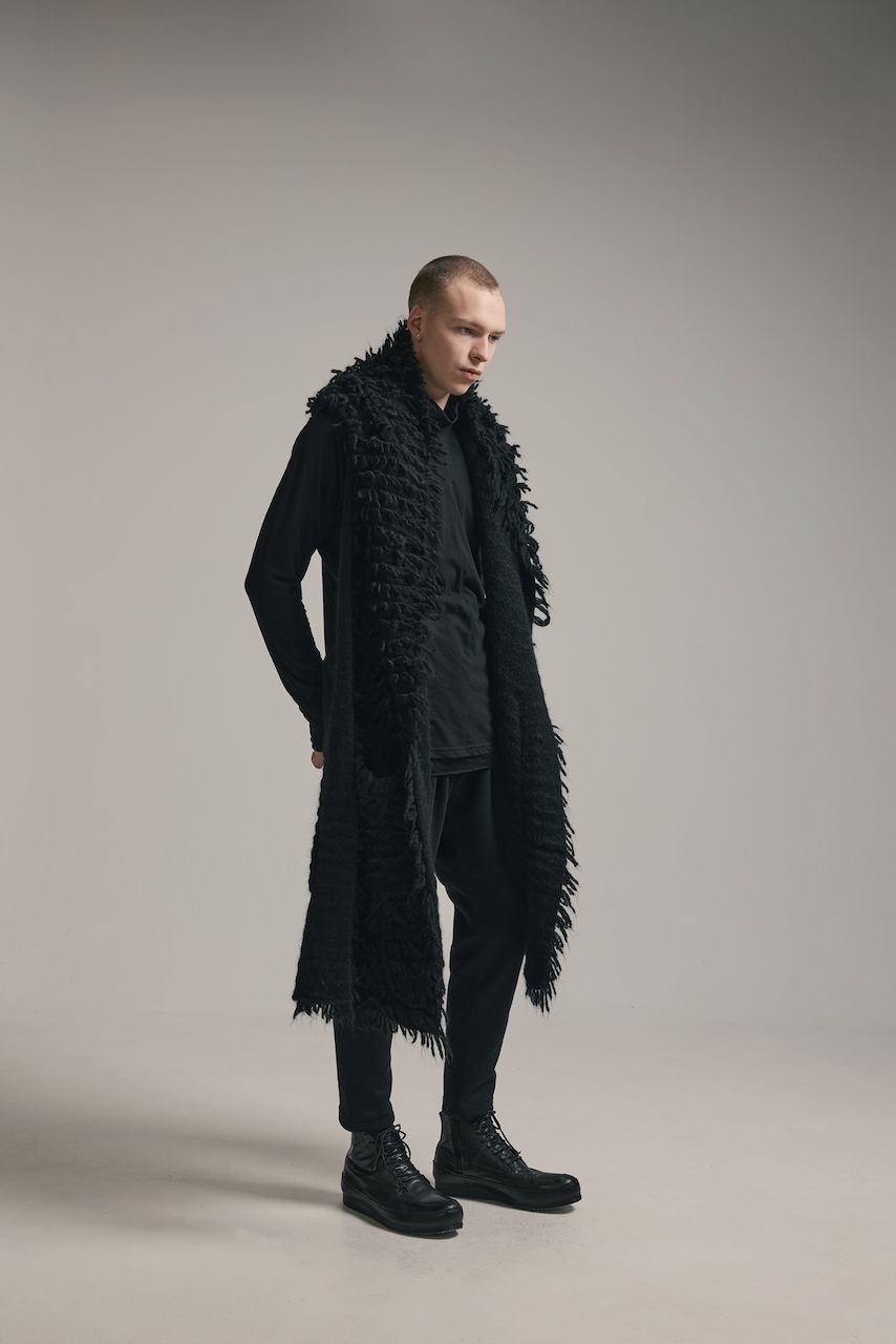 5GG Long Pile Knit Hoodie Stole"Black" / ロングパイルニットフーディストール"ブラック"