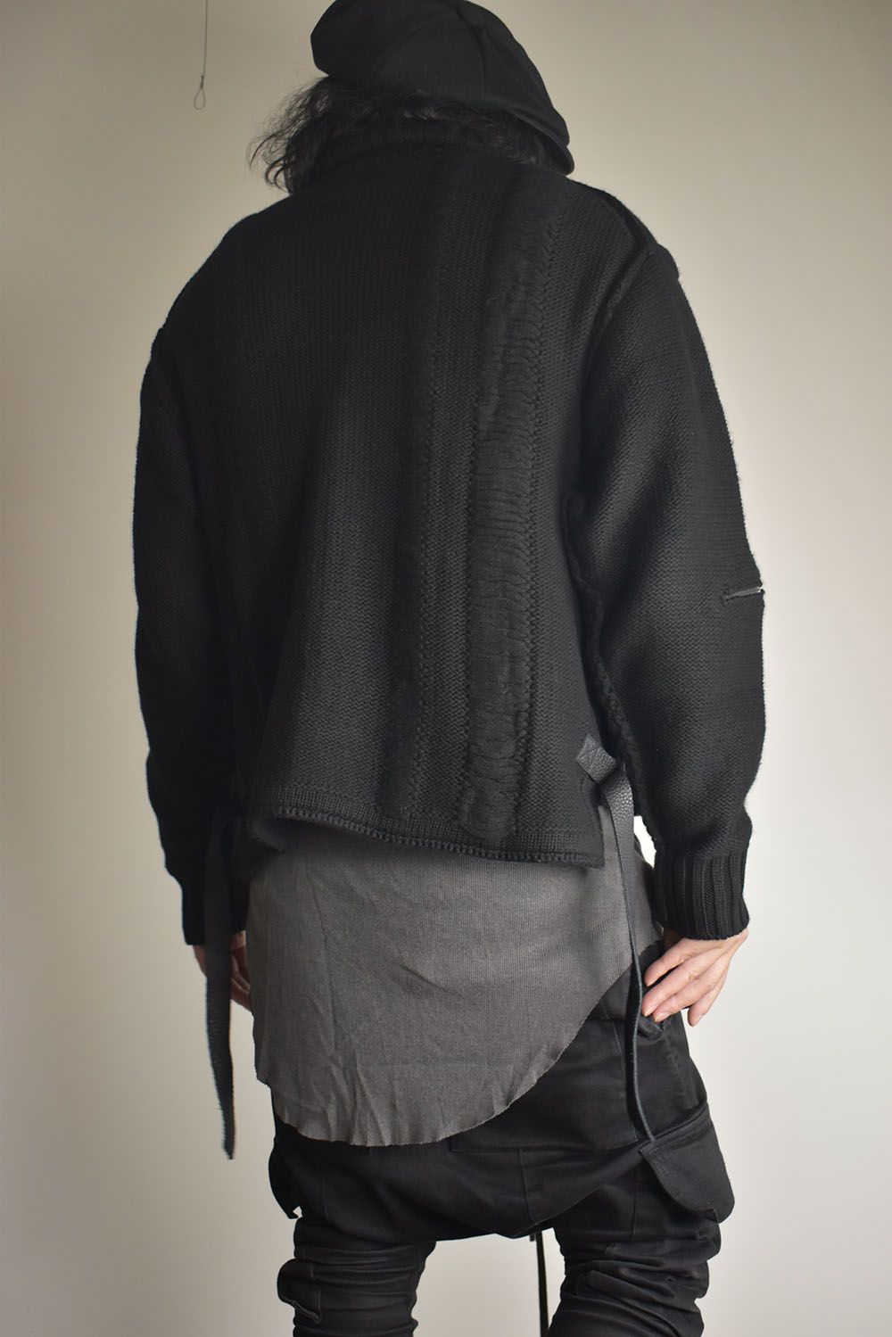 Damage Stripe Knit Cropped Jacket "Black" / ダメージストライプニットクロップドジャケット"ブラック"
