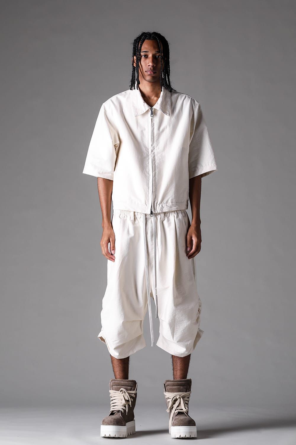 《2027SS先行予約》Cotton Nylon Zip Half Sleeve Shirts"Black / Ivory / D.khaki" / コットンナイロンジップハーフスリーブシャツブラック / アイボリー /ダークカーキ"