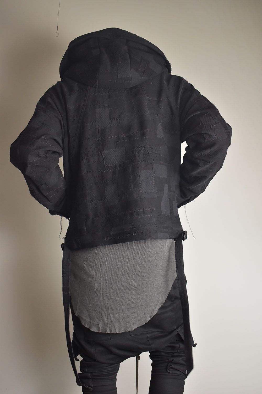 Crust Patchwork Jacquard Hood Attached Jacket "Black" / クラストパッチワークジャガードフードアタッチドジャケット"ブラック"