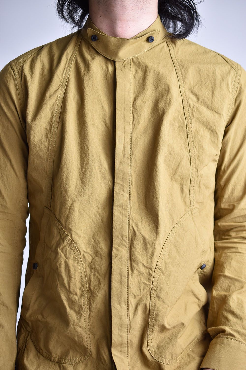 80/2 Cotton broad Band collar shirt"Leaf Yellow"/ コットンバンドカラーシャツ"リーフイエロー"