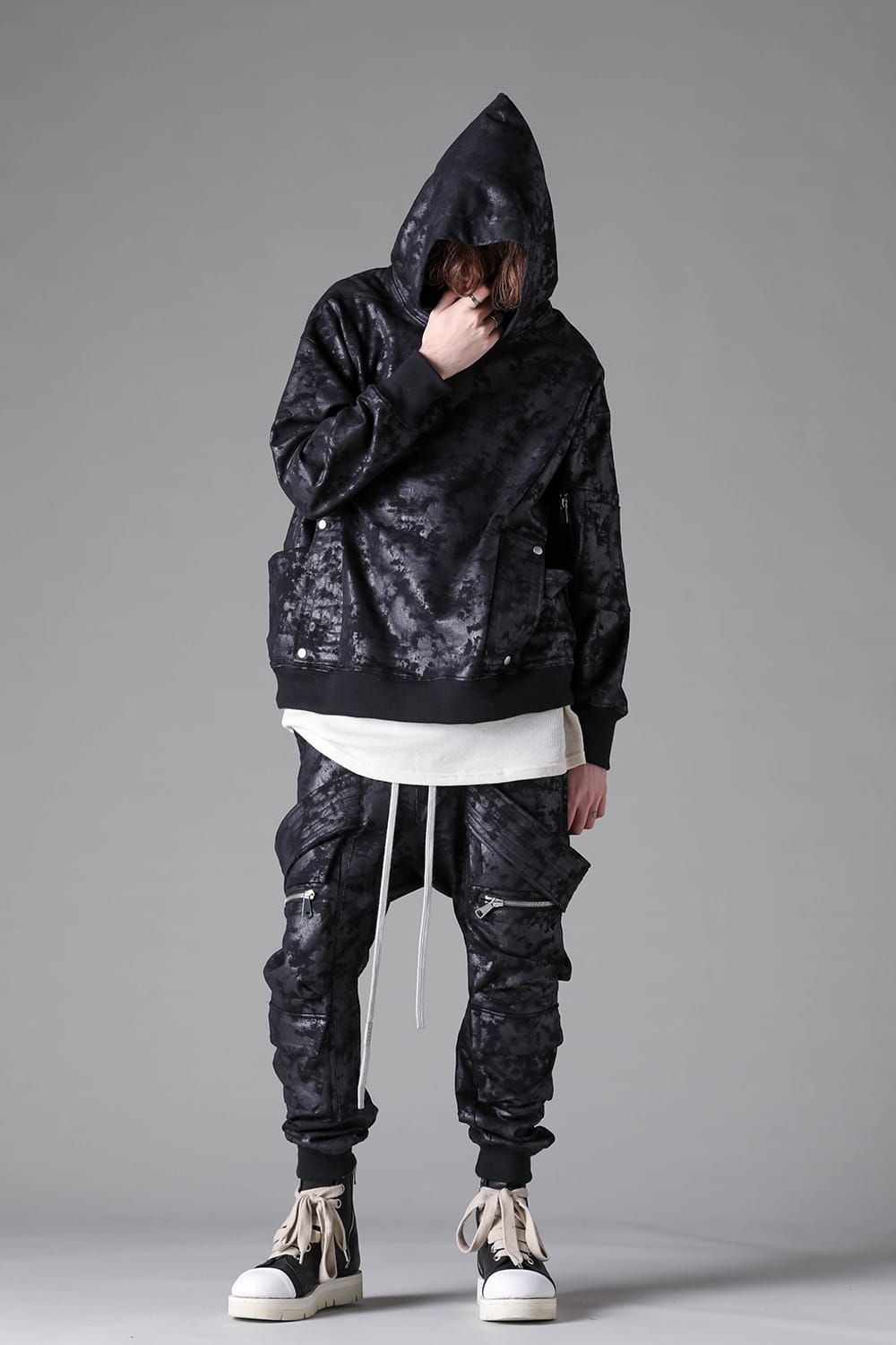 《2026AW先行予約》Sweat Cargo Hoodie Pullover"Black / L.Grey" / スウェットカーゴフーディプルオーバー"ブラック/ライトグレー"