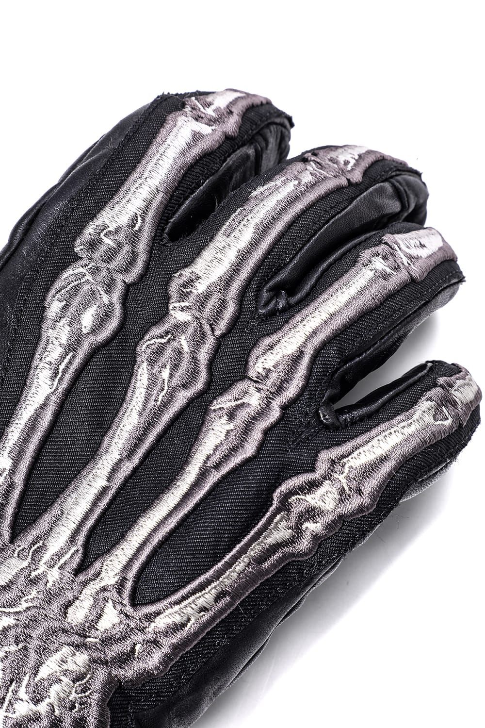 Horse Leather Embroidered Bone Gloves"Black" / ホースレザー刺繍ボーングローブ"ブラック"
