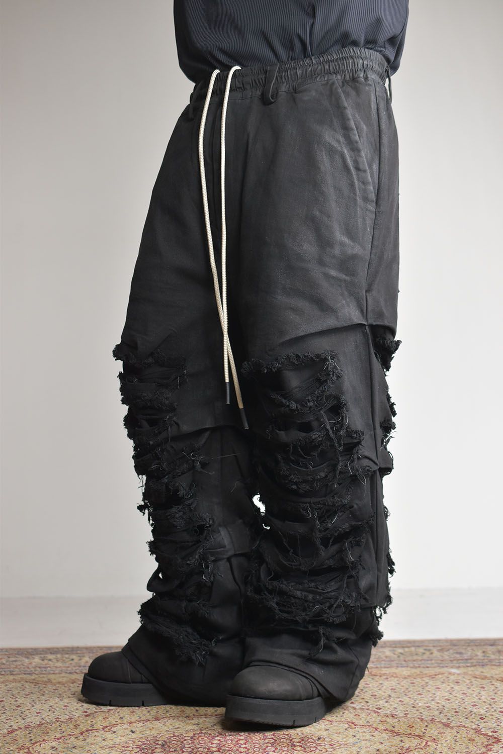 《2025AW先行予約》Damage Denim Tuck Wide Pants"Black"/ダメージデニムタックワイドパンツ"ブラック"