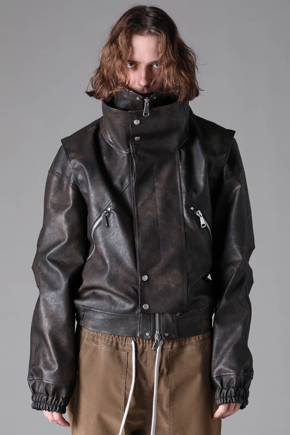 《2026AW先行予約》Vegan Leather High Neck Blouson "Black / Brown " / ヴィーガンレザーハイネックブルゾン"ブラック/ブラウン"