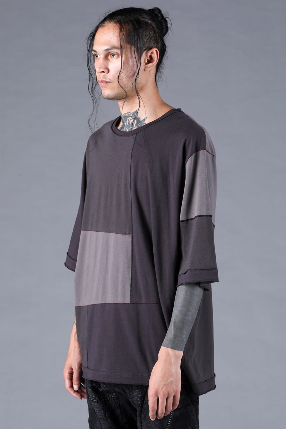 Multi Color Patchwork T-shirt"Charcoal" / マルチカラーパッチワークTシャツ"チャコール"