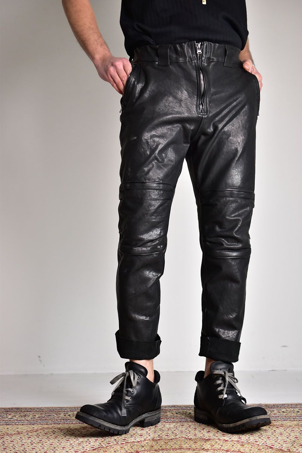 Maryam Itary Kip Garment Dye Leather Pants"Black"/マリアムイタリーキップ製品染めレザーパンツ"ブラック"