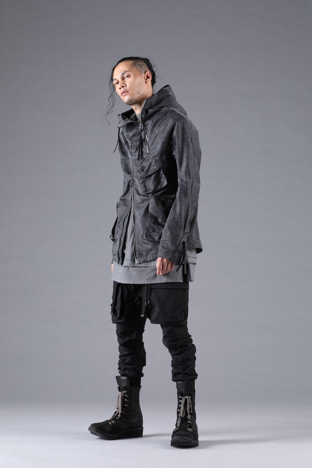 Pigment Coated Washer Nylon Hooded Jacket"Black" / 顔料コーティングワッシャーナイロンフーデットジャケット"ブラック"