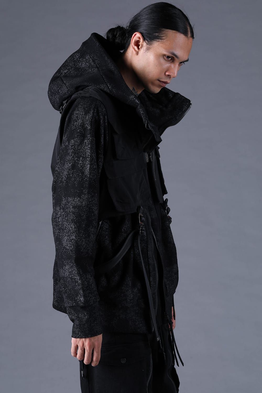 《2027SS先行予約分》Crack-Coated Jersey Hooded Jacket"Black" / クラックコーティングジャージーフーデッドジャケット"ブラック"