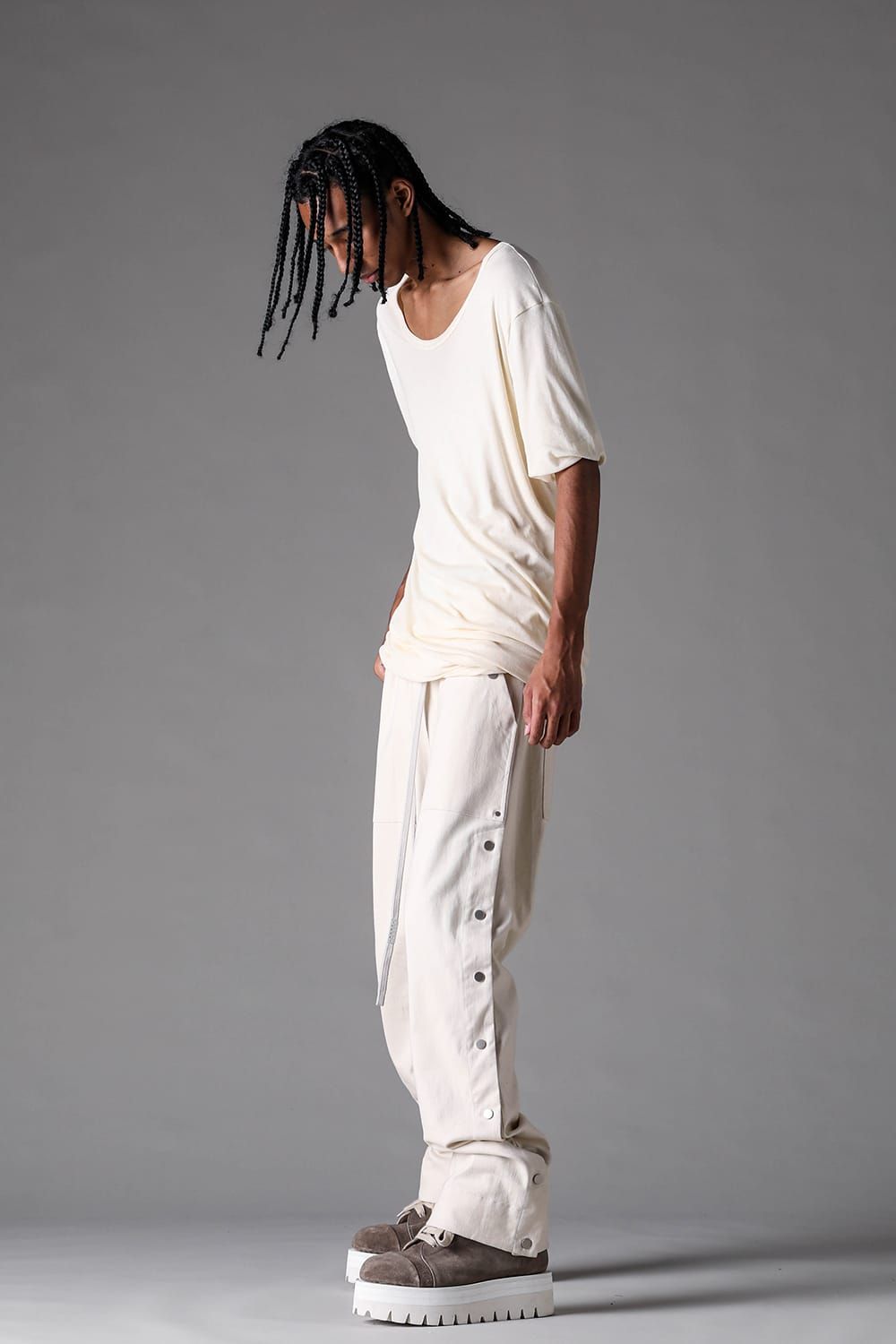 《2027SS先行予約》Side Snap Sarrouel Flare Pants"Black / Ivory" / サイドスナップサルエルフレアパンツ "ブラック / アイボリー"
