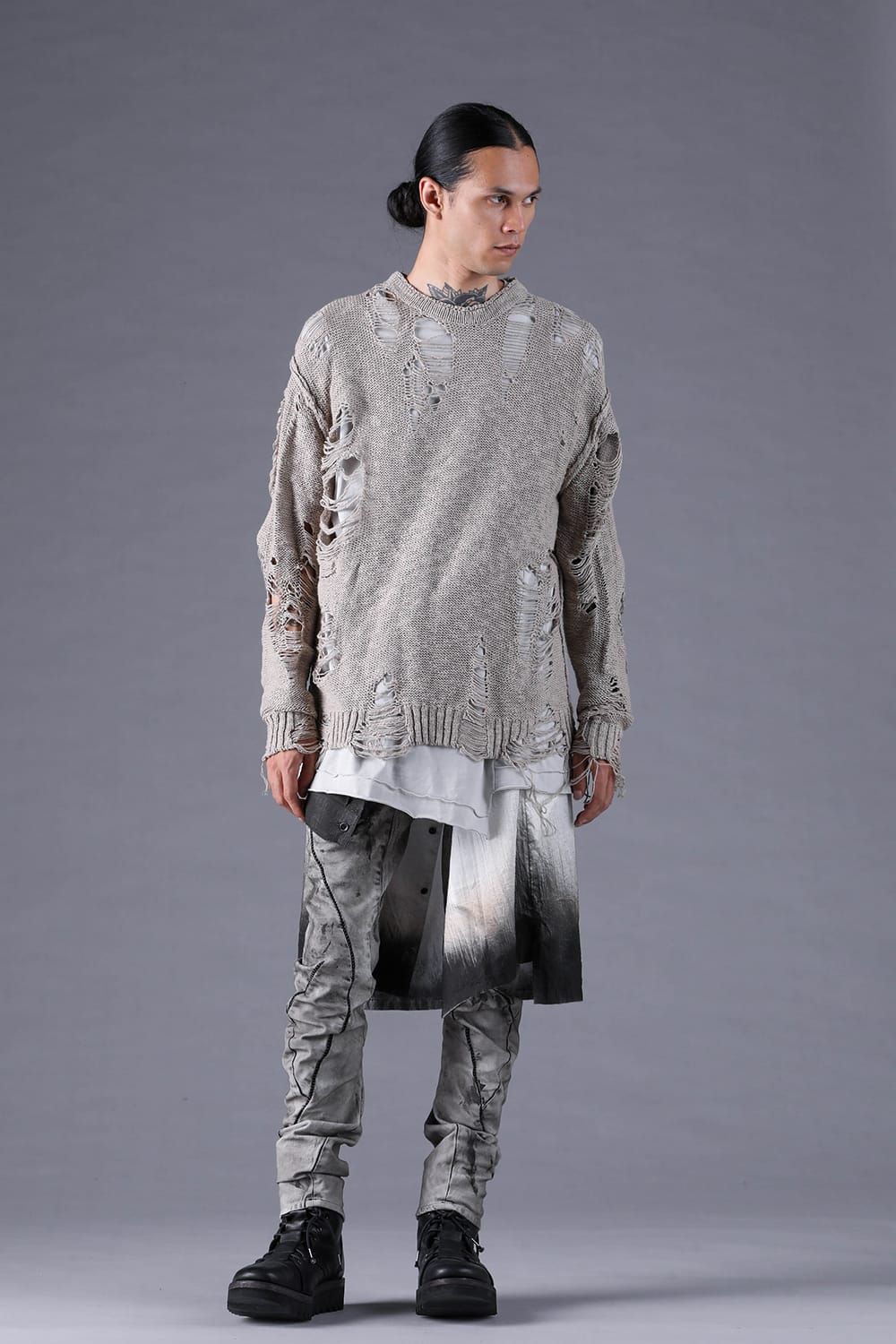 《2027SS先行予約分》3G Damage Knit Pullover "Grey" / 3Gダメージニットプルオーバー"グレー"