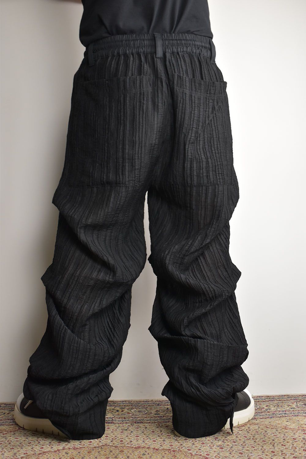 Sheer Yoryu Tuck Baggy Pants"Black"/シアータックバギーパンツ"ブラック"