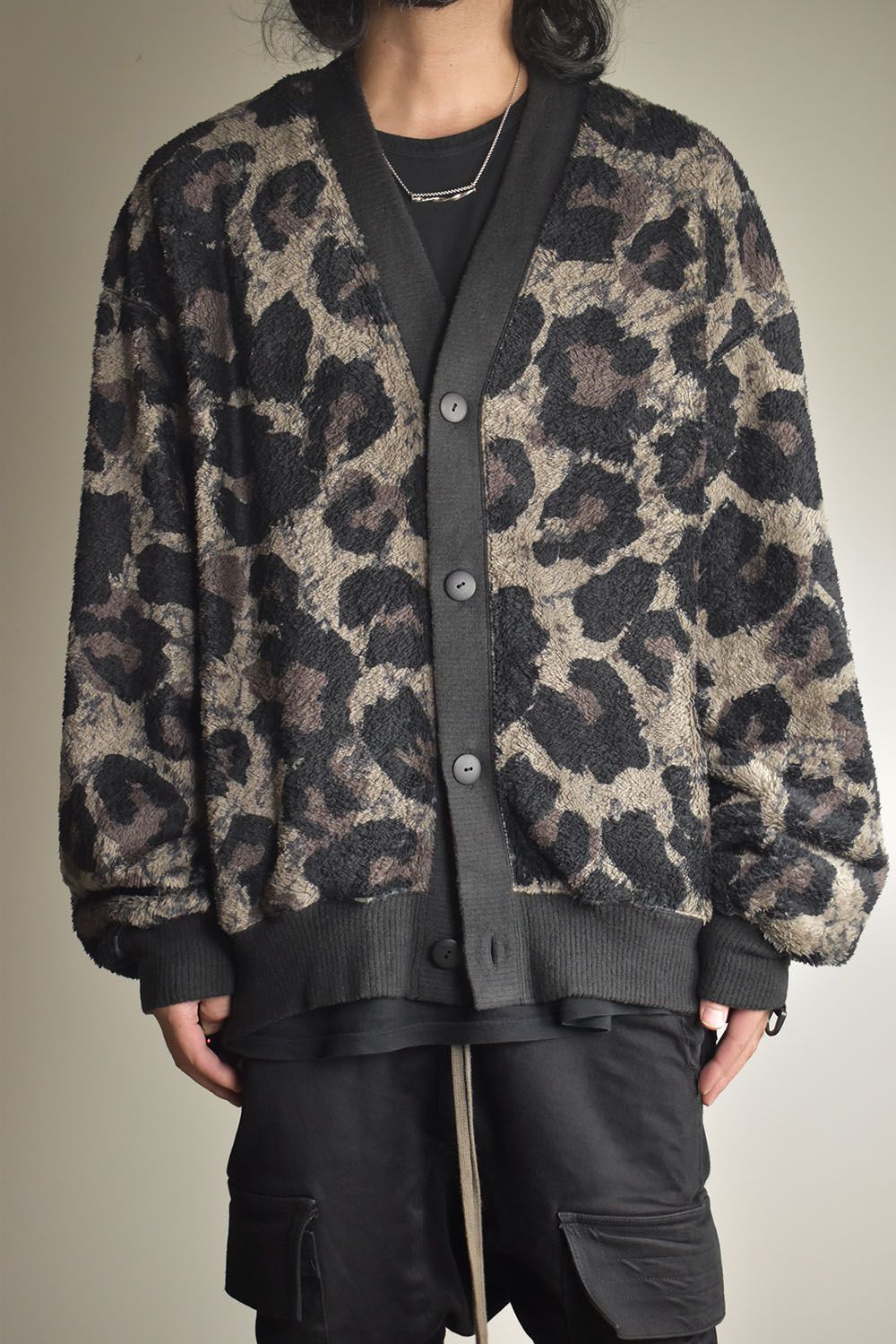 Large Leopard Fleece Cardigan "Dark Leopard" / ラージレオパードフリースカーディガン"ダークレオパード"