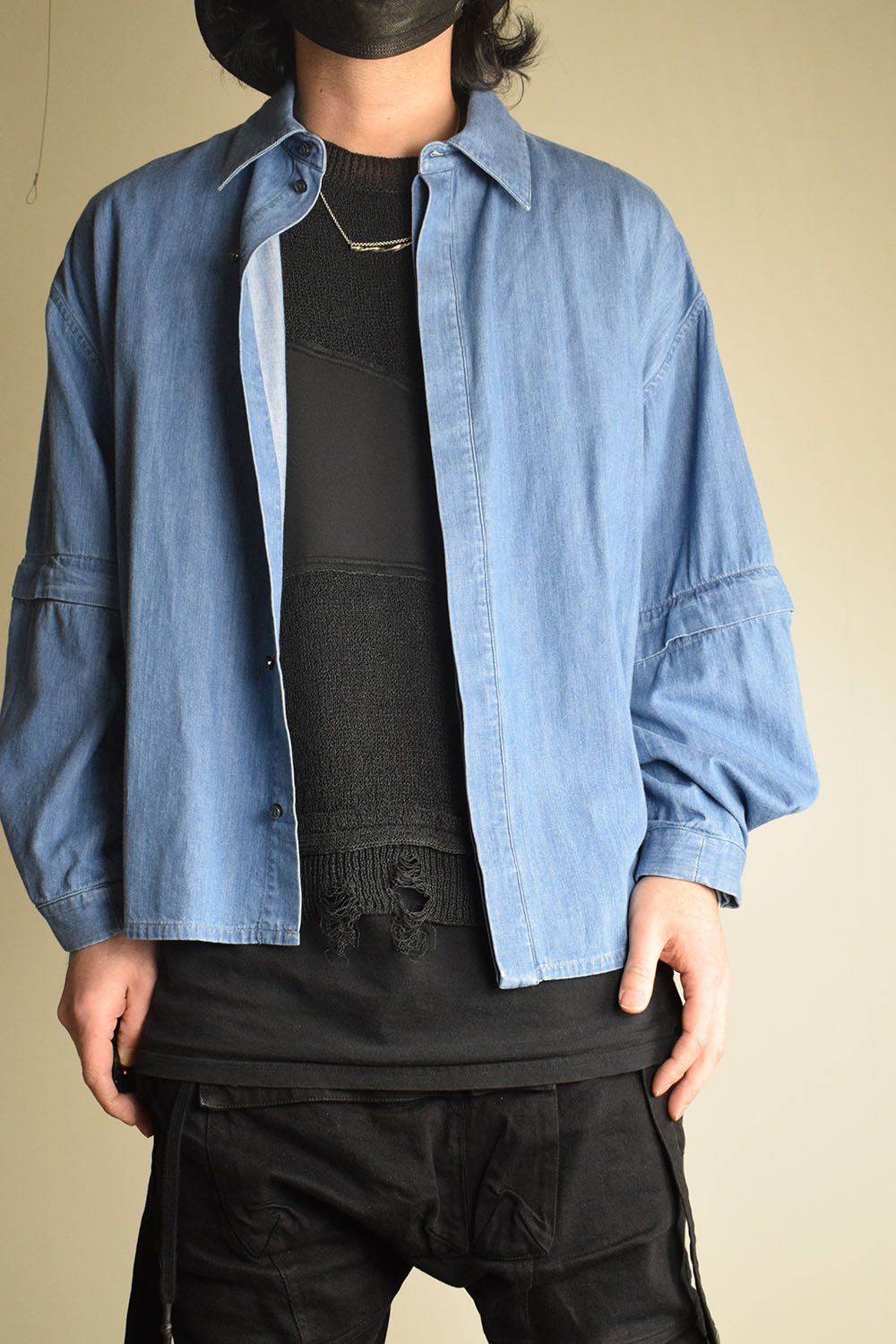 Detachable Sleeve Hook Cuff Shirt"Blue Washed" / デタッチャブルスリーブホックカフスシャツ"ブルーウォッシュド"
